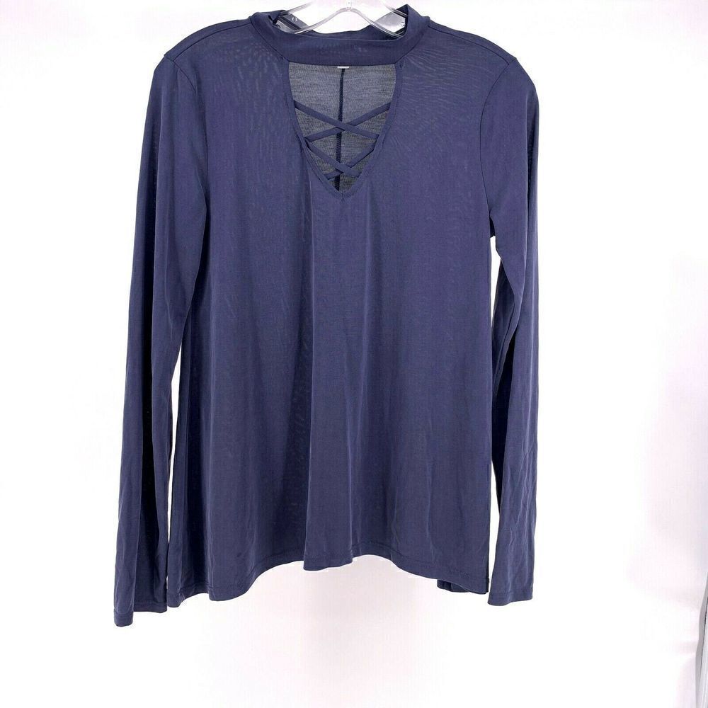 Blue Modal Blend Criss Cross Keyhole Blouse Small